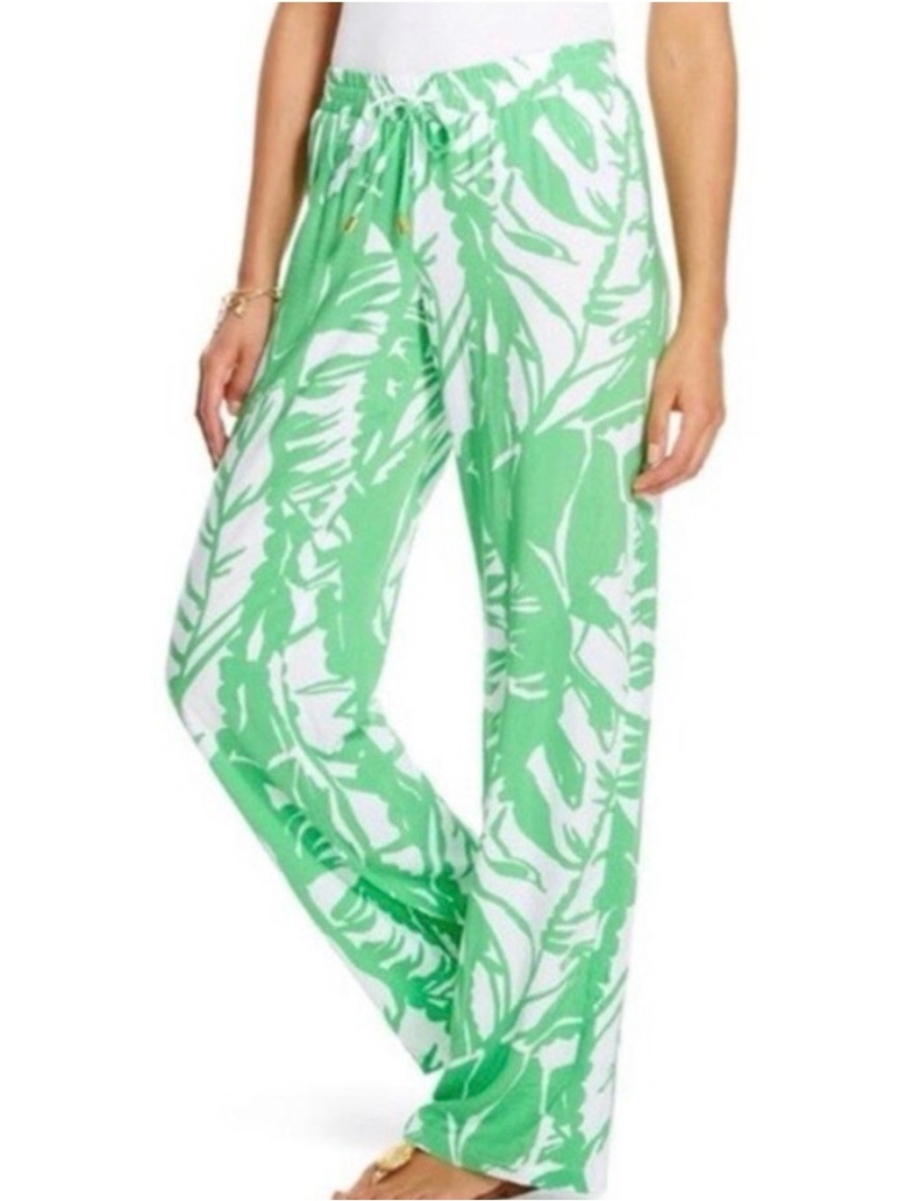 Lilly Pulitzer Wide Leg Beach Pants White Green Size XL